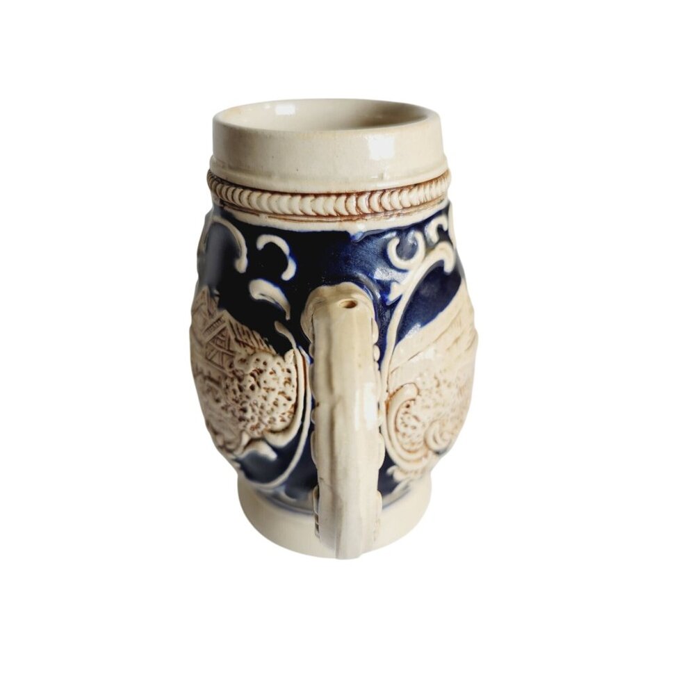 Vintage German Beer Stein Blue Cream Stoneware Marzi and Remy Beer Mug Marked - Picture 4 of 9